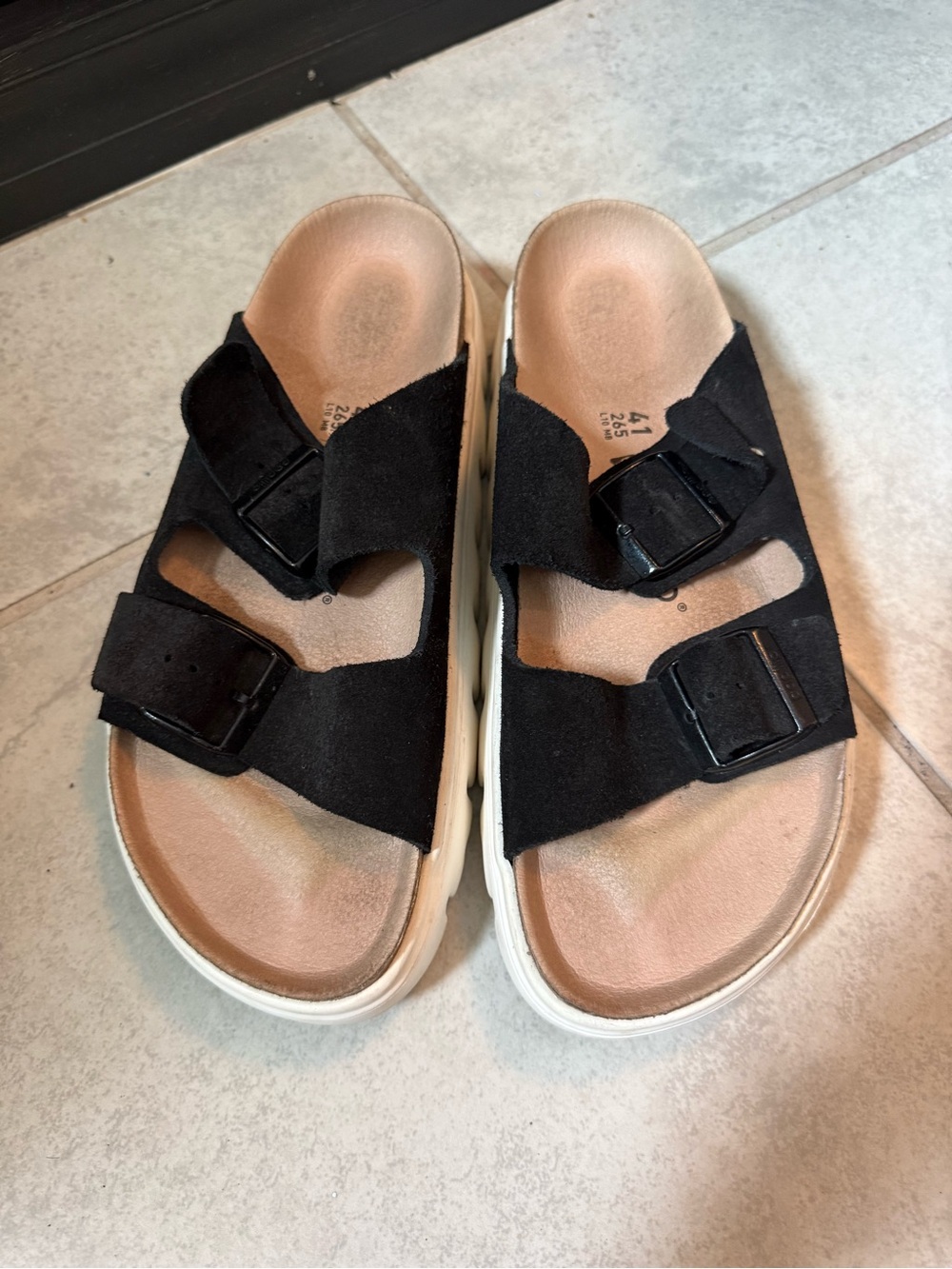 Birkenstock Papillio Black Suede Two-Buckle Slide Sandals